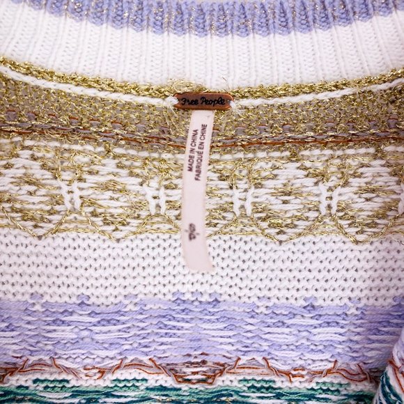 Free People Oversized Boho Babydoll Cozy Cottage Metallic Fair Isle Thermal - Picture 7 of 11